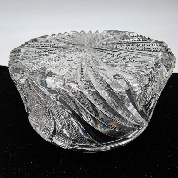 Vintage Clear Cut Glass Candy Jar With Lid Tulip 3" High 4.25" Diameter - Picture 10 of 14